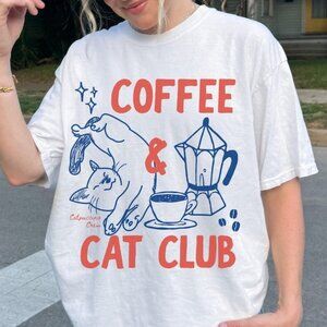 Cat Tee Coffee Lover Gift Retro Cat Mom T-Shirt